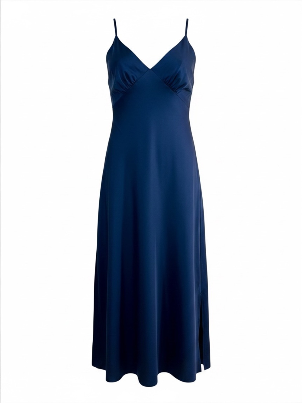 SOMA Navy Blue Stretch Luster Knit Night Gown Size XL Satin Spaghetti Straps